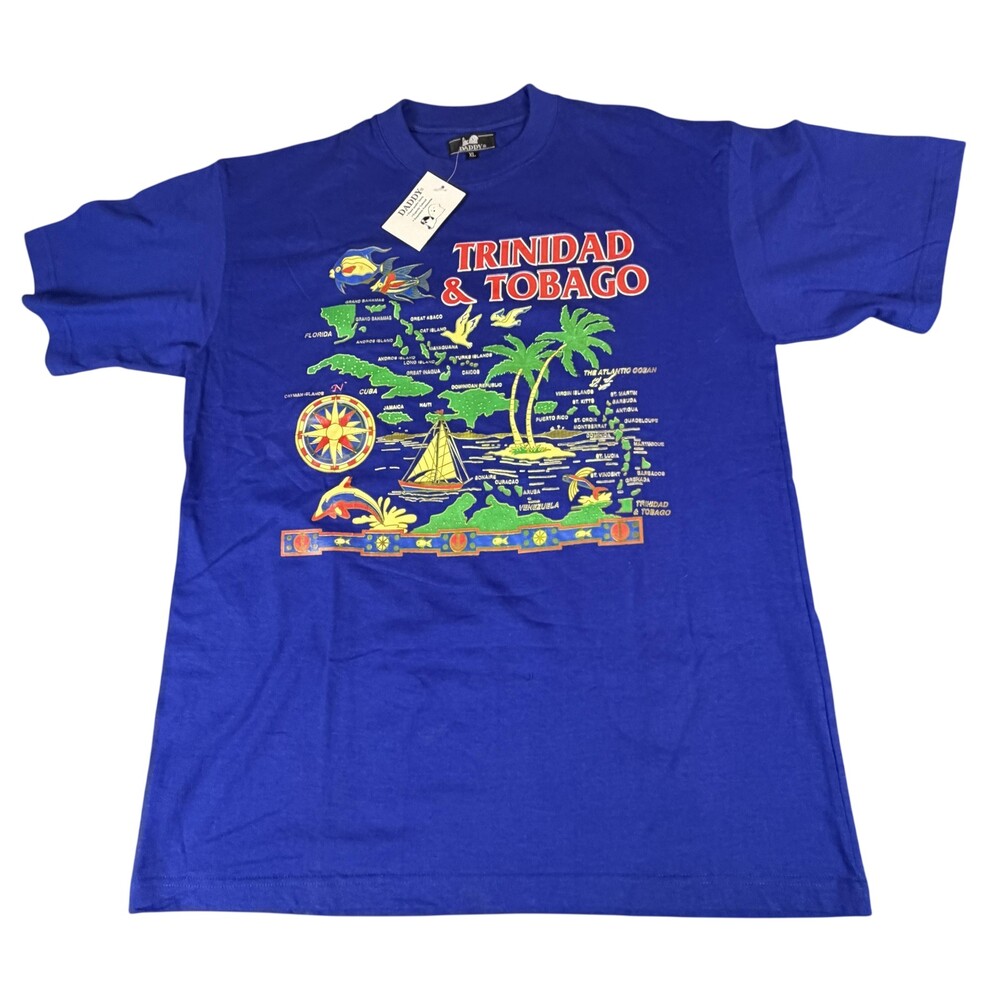 Daddy Shirt Mens XL Blue Trinidad & Tobago Caribbean Graphic Tee NWT Heavyweight